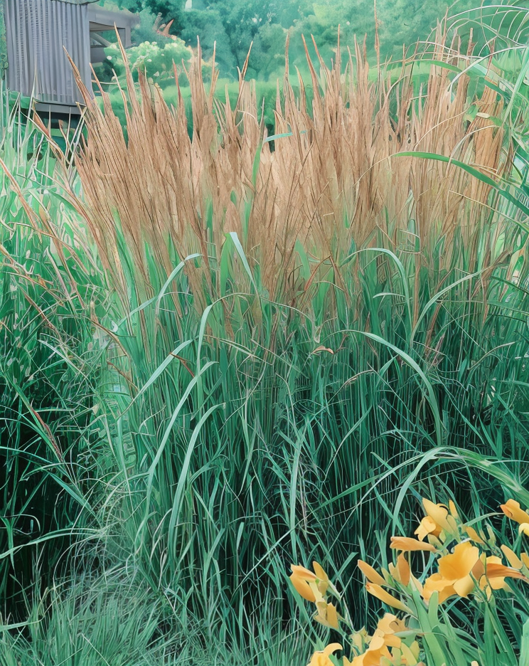 Pannocchie autunnali dorate di Calamagrostis Karl Foerster