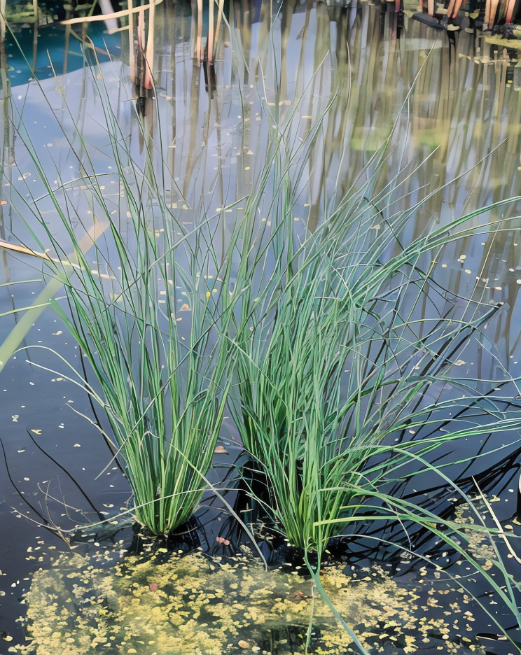 Dettaglio degli steli cilindrici di Juncus inflexus con infiorescenze estive verdastre
