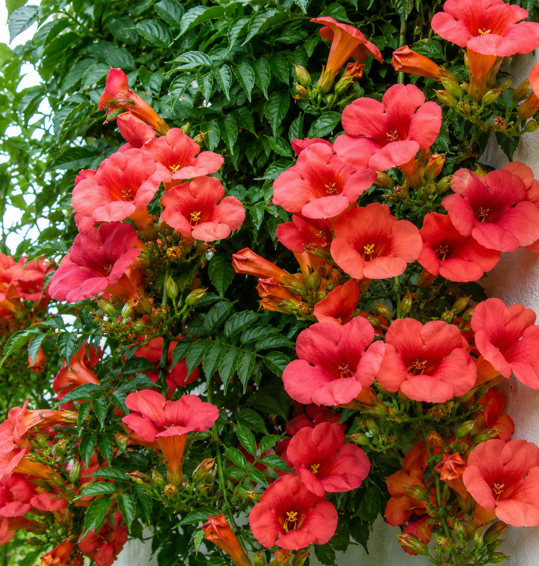 Fiori arancio di Campsis Madame Galen