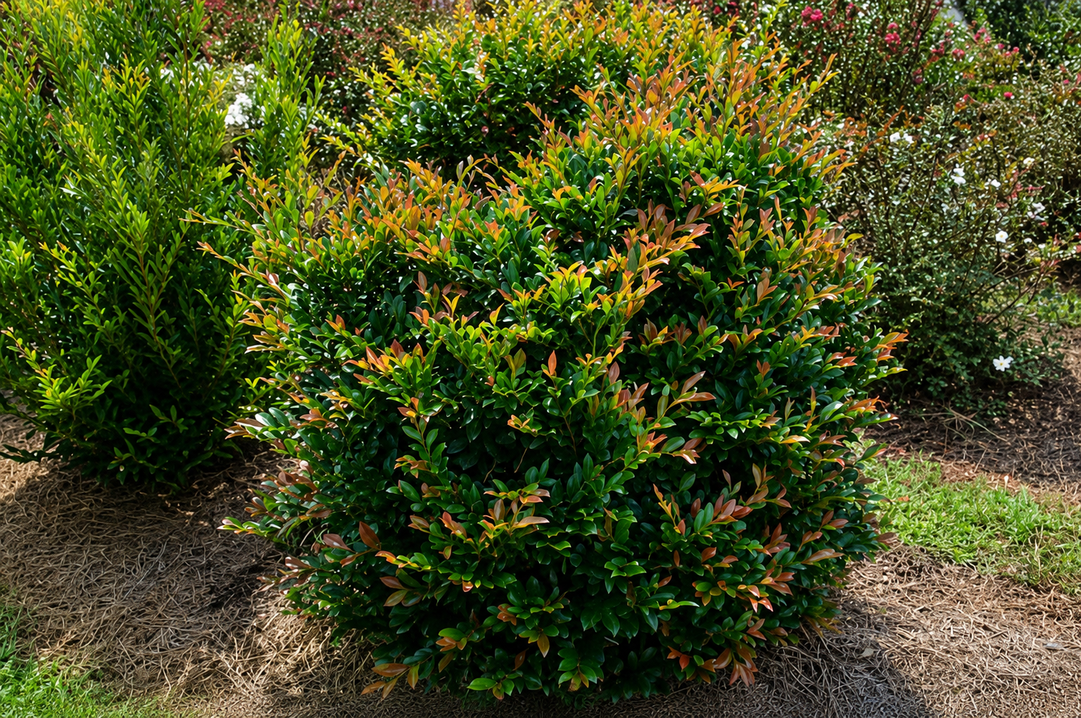 Distylium 'Linebaker' arbusto in giardino