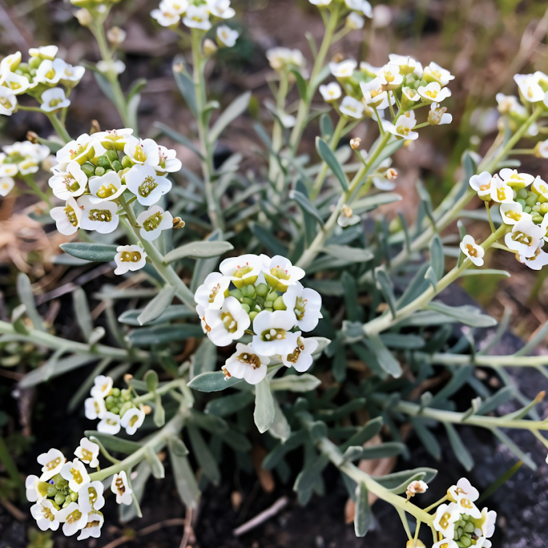 Aurinia saxatilis Alyssum Saxatile fiorita con cascate di fiori gialli su roccia