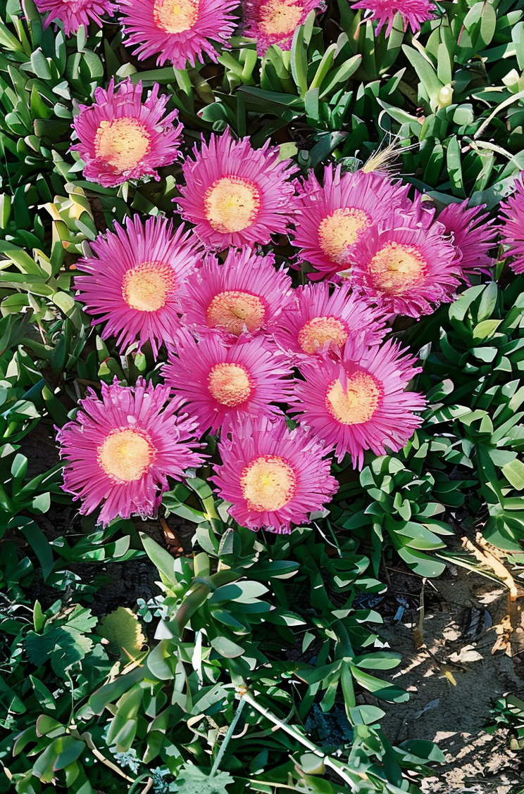 Carpobrotus acinaciformis fiorito tappeto di copertura in un giardino mediterraneo