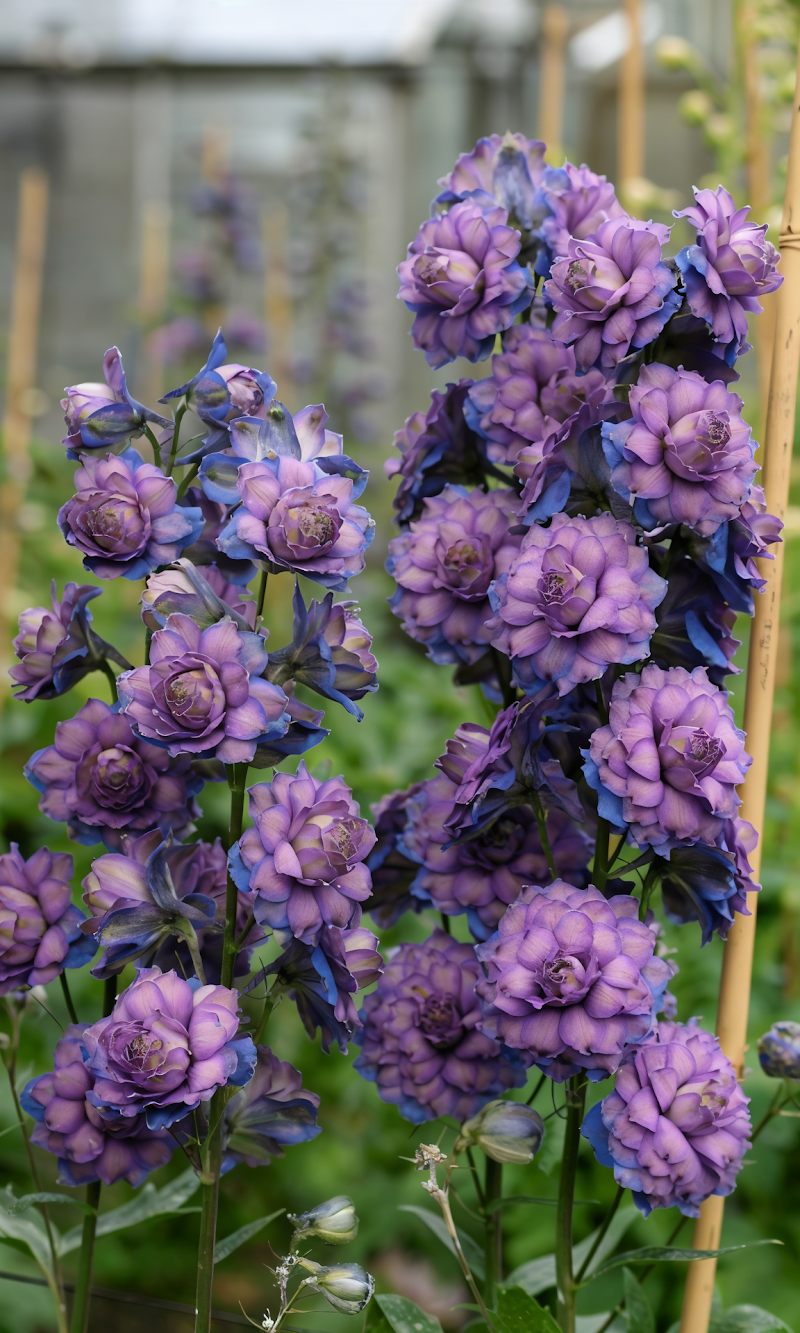 Delphinium Highlander Sweet Sensation in fiore nel giardino