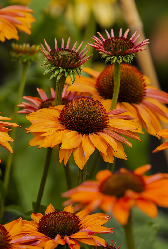 Echinacea purpurea 'Prima Ginger' in piena fioritura, colori caldi nel giardino