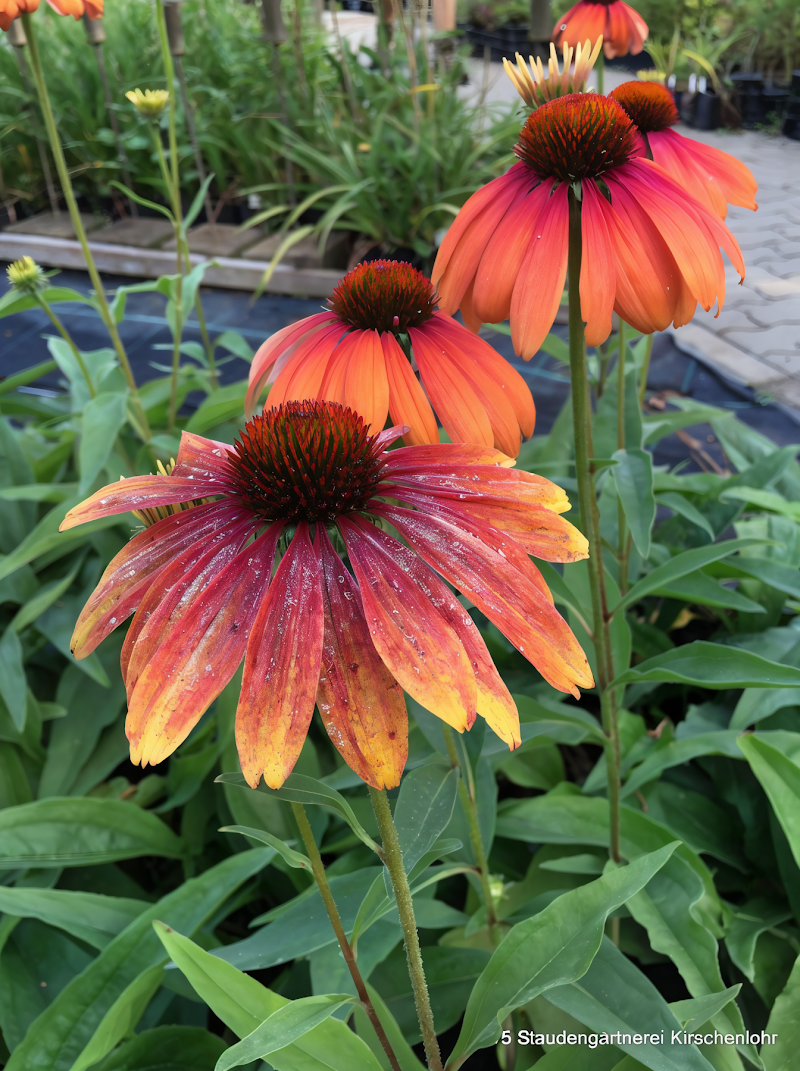 Echinacea purpurea 'Rainbow Marcella' fiorita in un giardino naturalistico