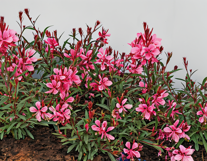 Gaura lindheimeri 'Red Color' in piena fioritura in un giardino naturalistico