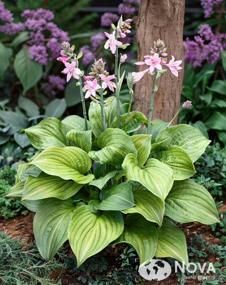 Hosta plantaginea Grandiflora fogliame verde lucido e fiori bianchi profumati