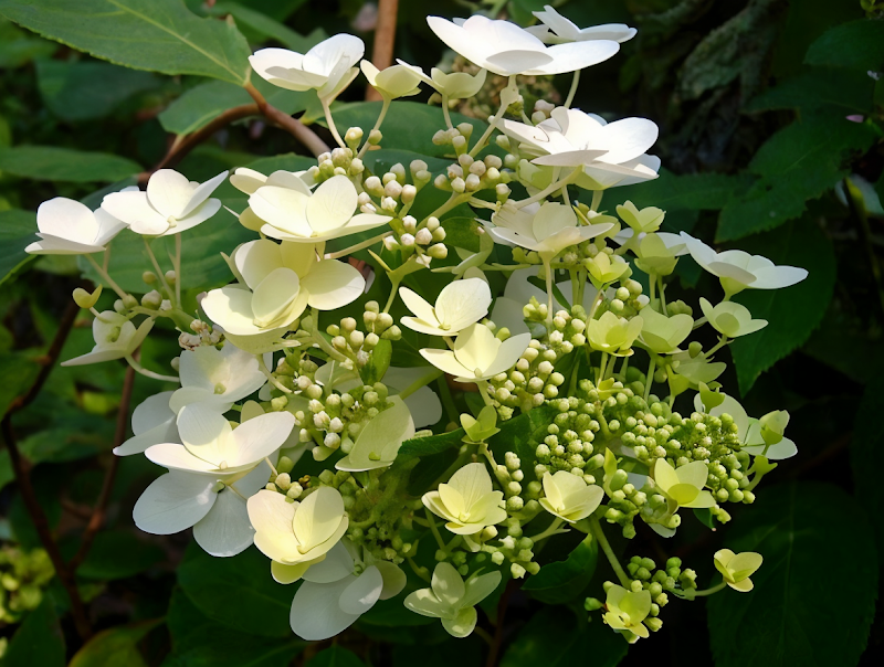 Hydrangea paniculata 'Unique' in piena fioritura, arbusto elegante per giardino