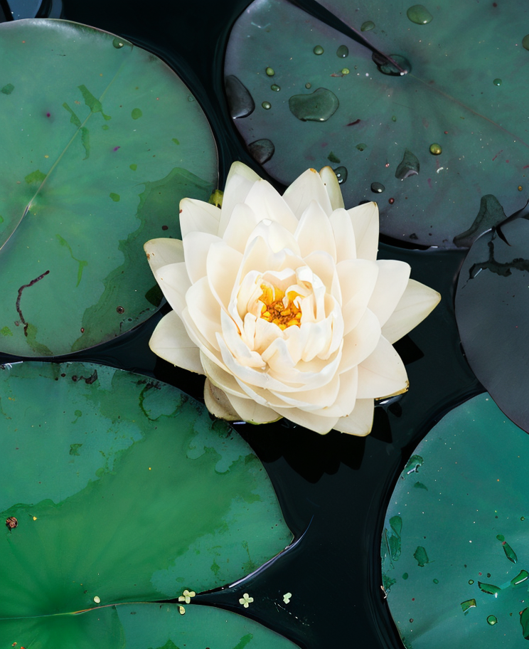 Nymphaea 'Gonnere' ninfea bianca a fiore doppio in laghetto ornamentale