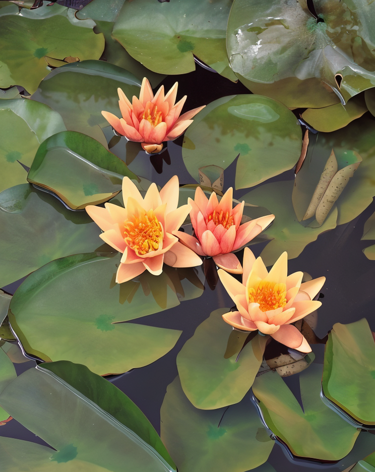 Nymphaea 'Sioux' arancio che fiorisce in un laghetto da giardino