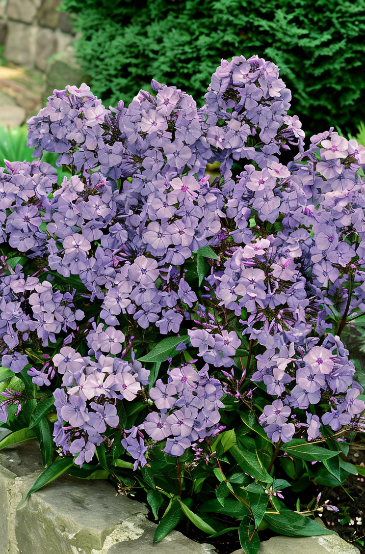 Phlox paniculata 'Blue Paradise' in piena fioritura con petali blu-viola