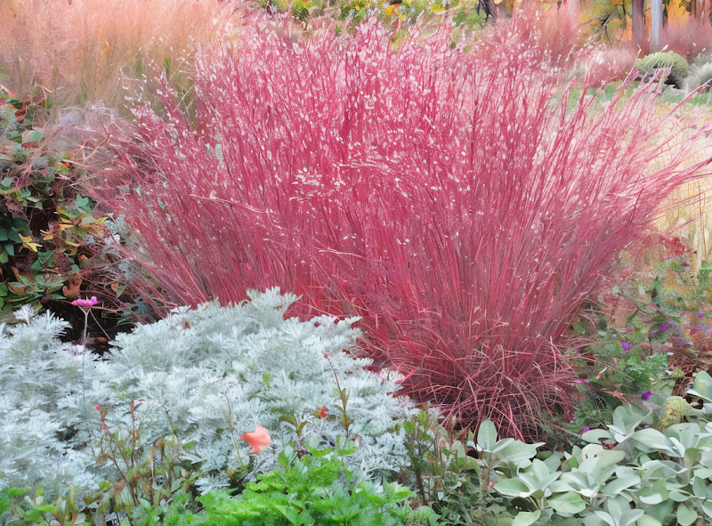 Schizachyrium scoparium 'Blue Heaven' in un giardino naturalistico, fogliame blu-argento