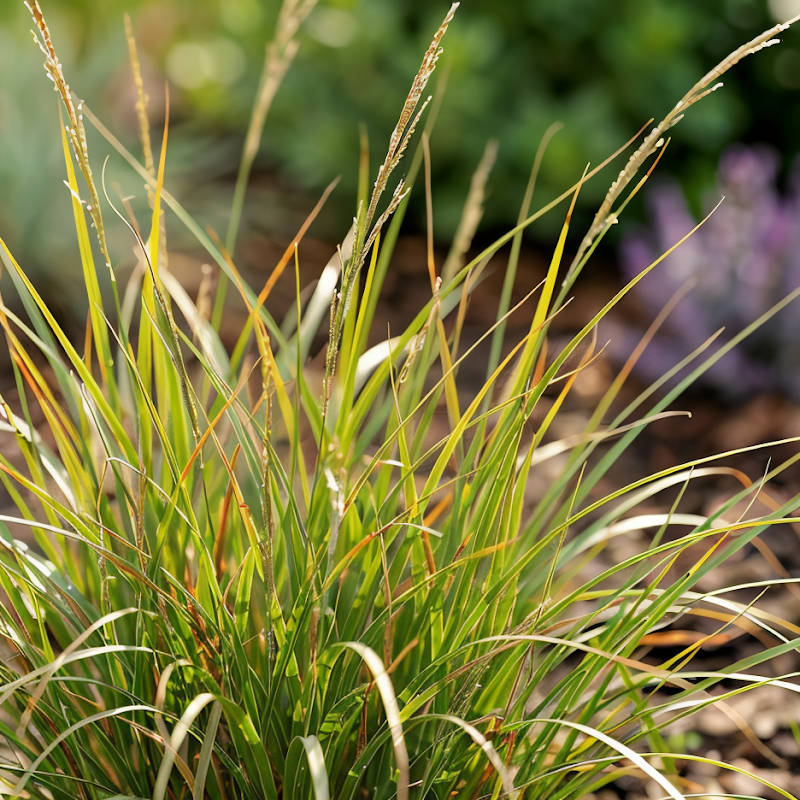 Andropogon Schizachyrium Scop. Chameleon in pieno sole, foglie blu e rosse