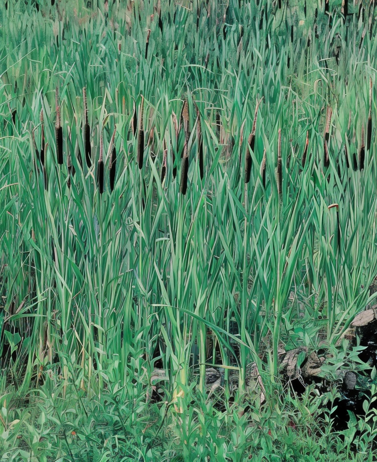 Typha latifolia mazza di palude in un laghetto naturale