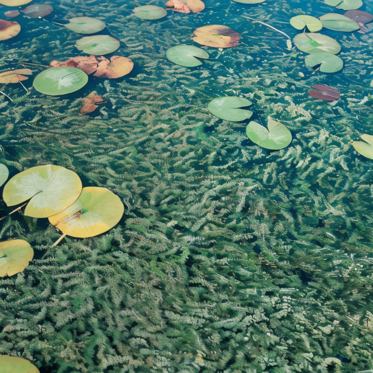 Elodea canadensis in laghetto, pianta acquatica ossigenante e purificante