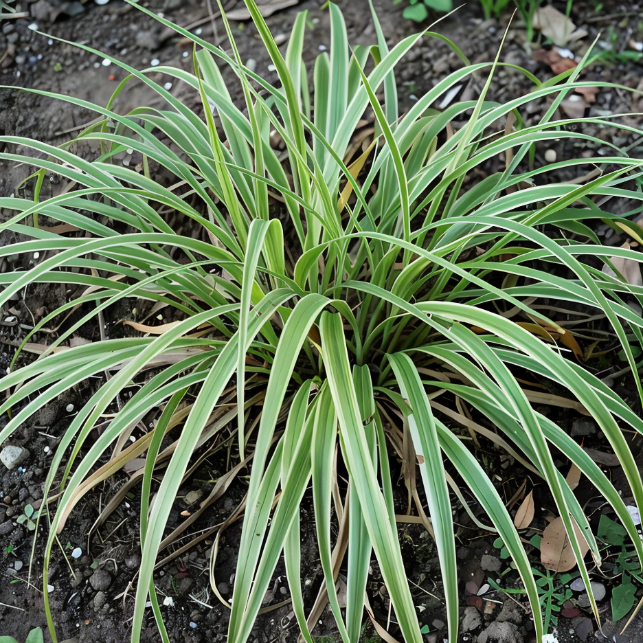 Hakonechloa macra Erba del Giappone in giardino ombroso con portamento ricadente