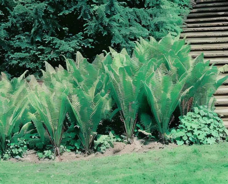 Felce Matteuccia struthiopteris in un angolo ombreggiato del giardino