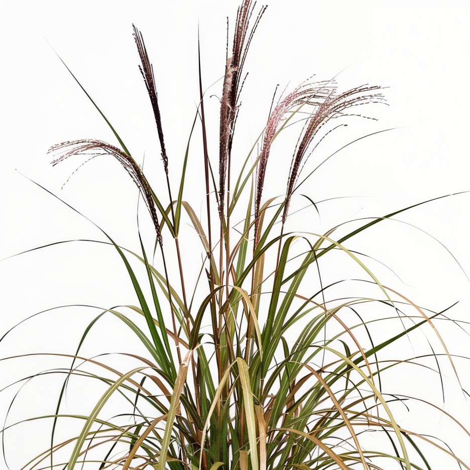 Miscanthus sinensis Brazil cespuglio maturo con fogliame variegato verde-crema in giardino