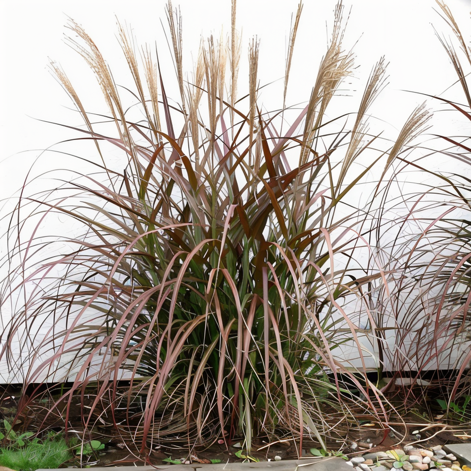 Dettaglio foglie Miscanthus sinensis Purpurescens che virano dal verde al colore bronzo autunnale