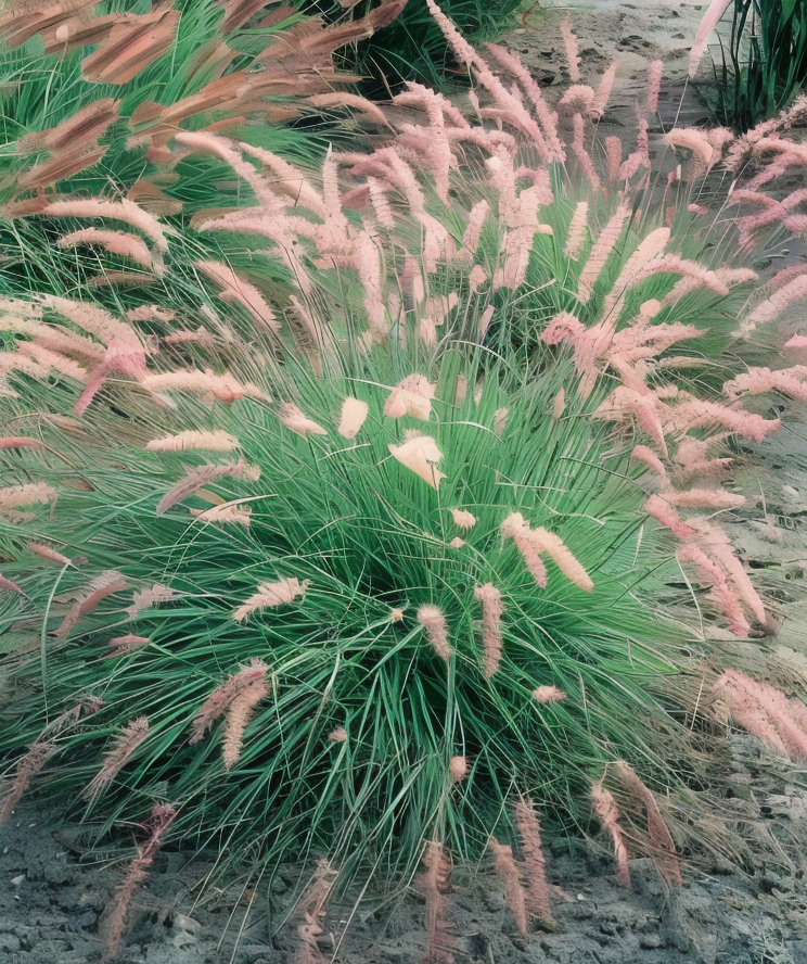 Dettaglio spighe rosa-argento di Pennisetum orientale