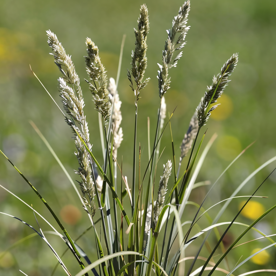 Sesleria heufleriana cespo compatto con fogliame blu-verde in giardino roccioso
