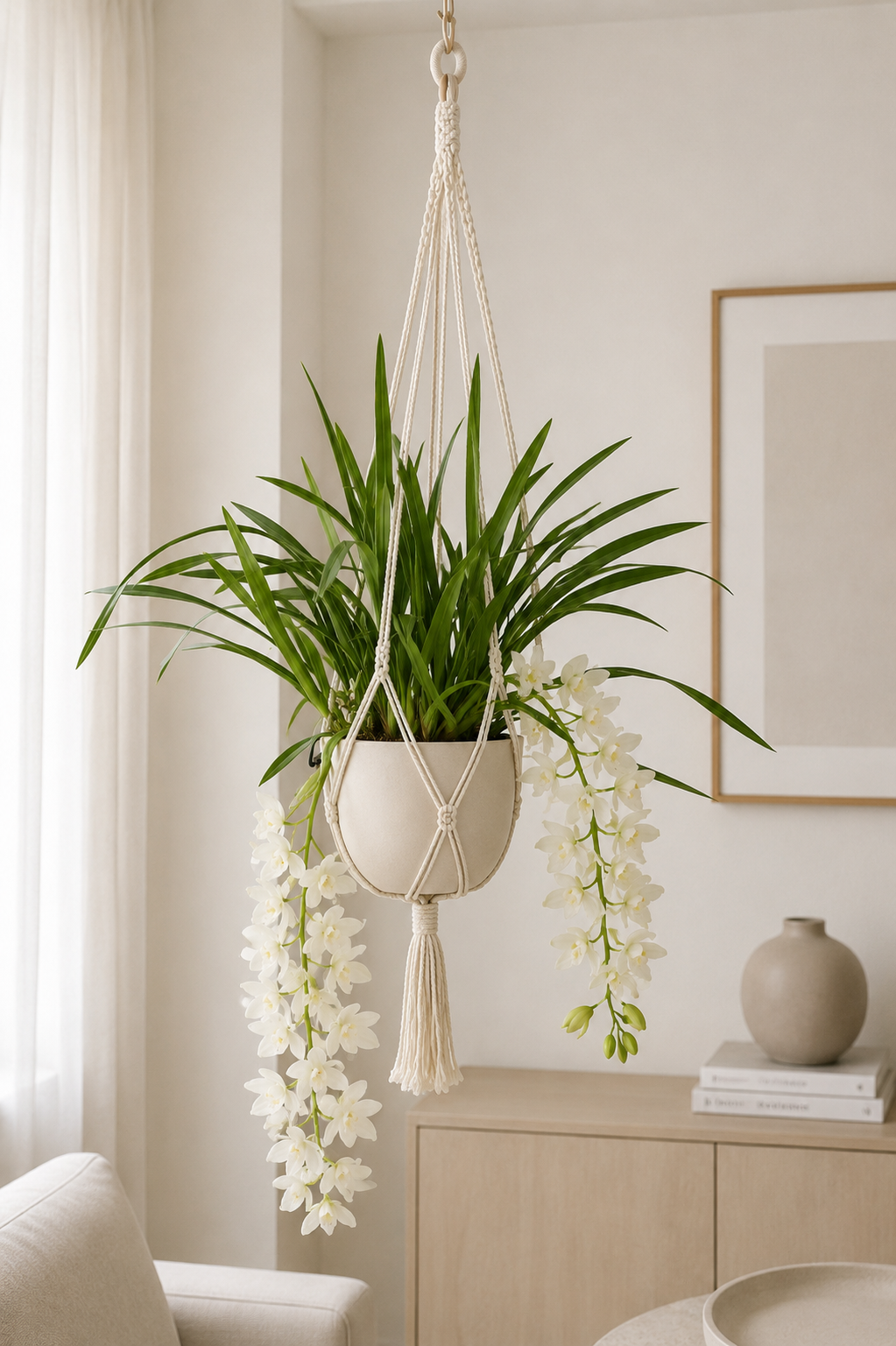 Cymbidium white 'Ice cascade' ambientata