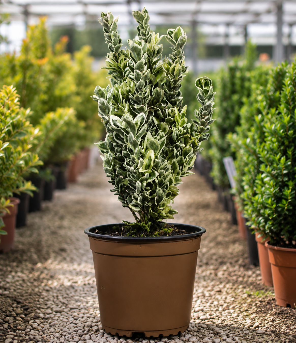 Euonymus japonicus White Spire in vaso in vivaio