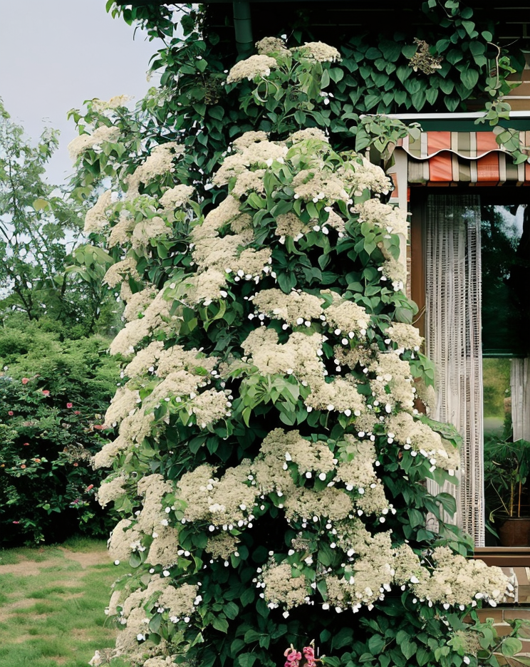 Parete coperta da Hydrangea petiolaris