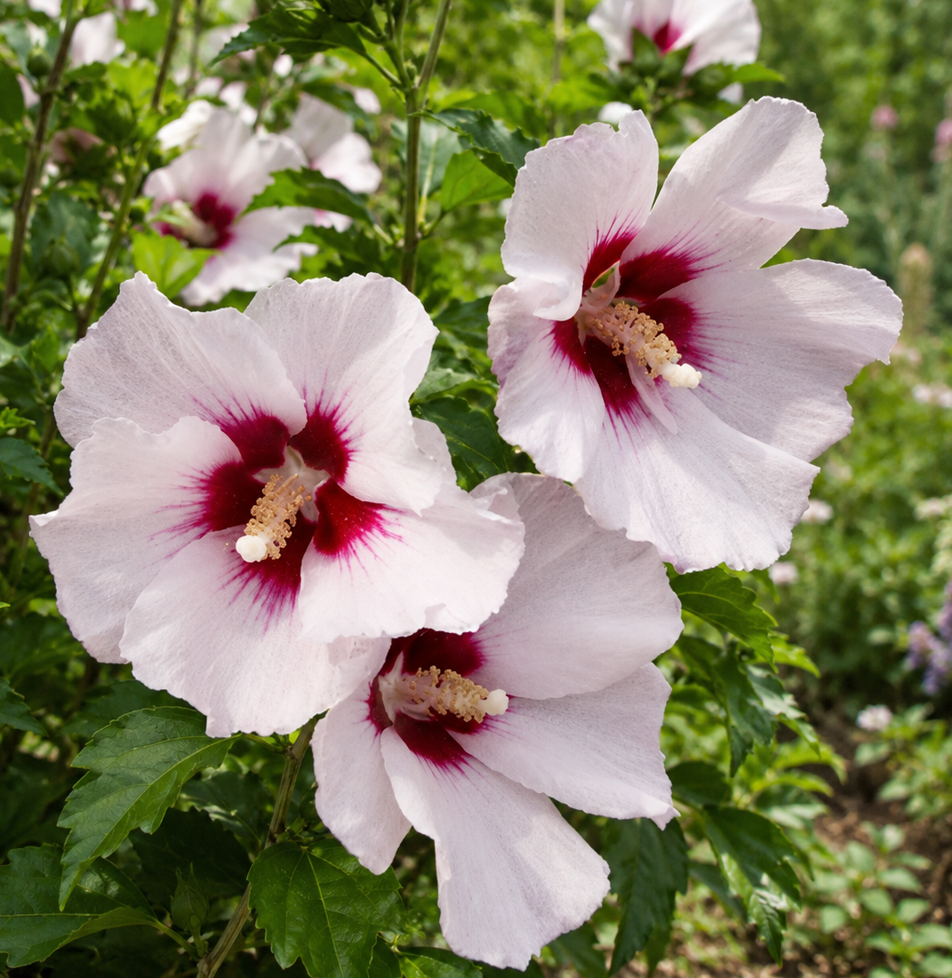Fiori bianchi di Hibiscus syriacus Helene