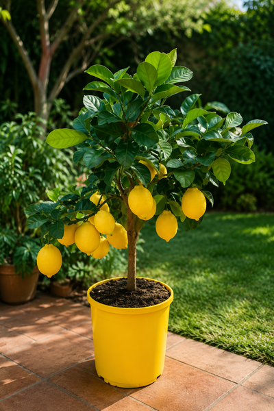 Alberello di Limone di Sorrento coltivato in vaso su terrazzo