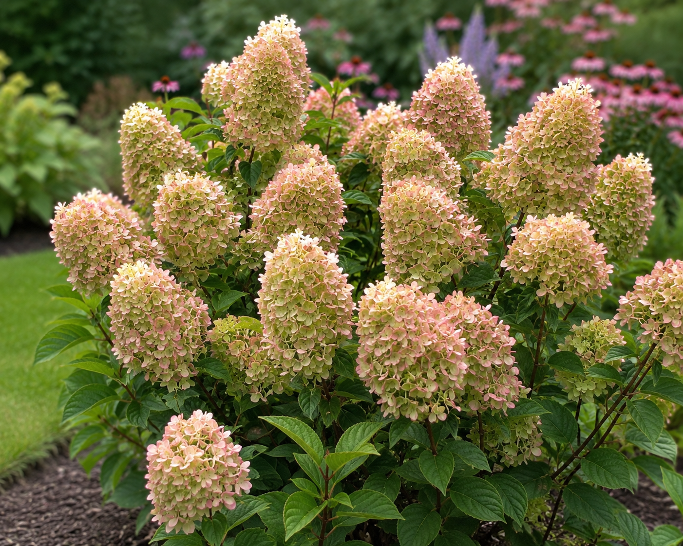 Infiorescenze rosa-verdi di Hydrangea Graffiti