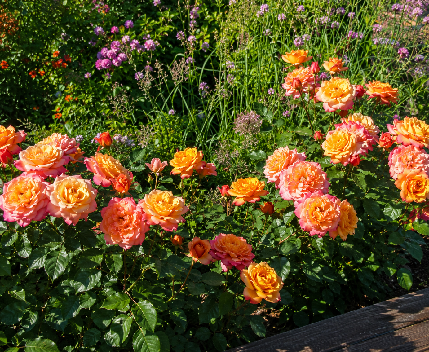 Cespuglio di rose ‘Villa Cotta’ in giardino.