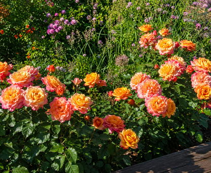 Cespuglio di rose ‘Villa Cotta’ in giardino.
