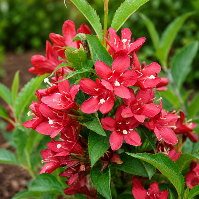 Fiori rossi di Weigela Nain Rouge