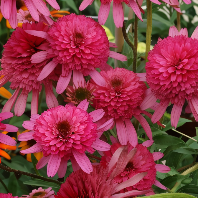 Echinacea purpurea 'Southern Belle' in piena fioritura in un giardino naturalistico