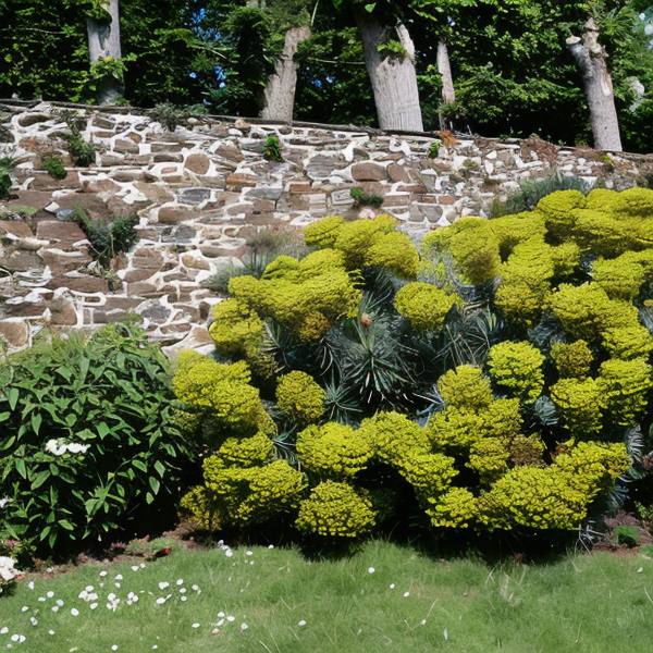 Euphorbia characias subsp. wulfenii 'Veneta' in piena fioritura con spighe giallo-verde
