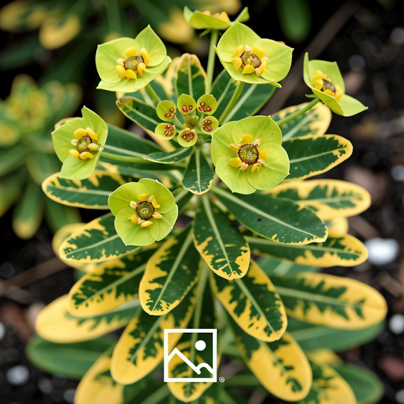 Euphorbia polychroma fiorita in giallo brillante in un giardino roccioso