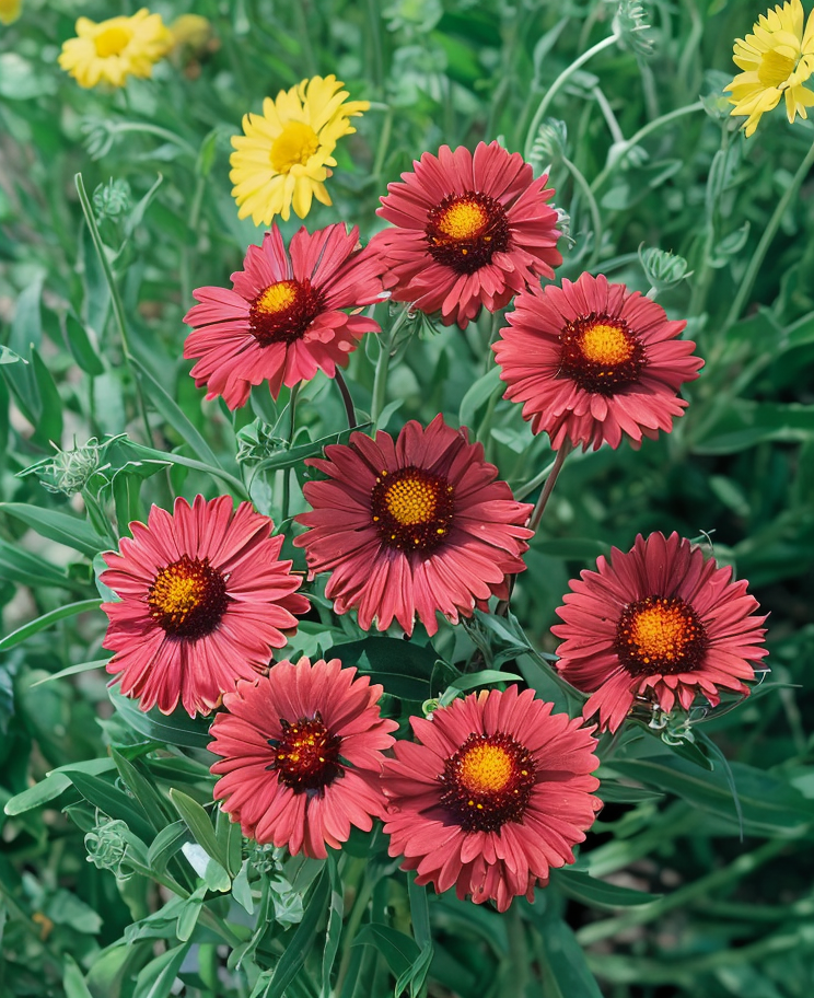Gaillardia Aristata Burgunder, fioritura rosso bordeaux intenso in giardino