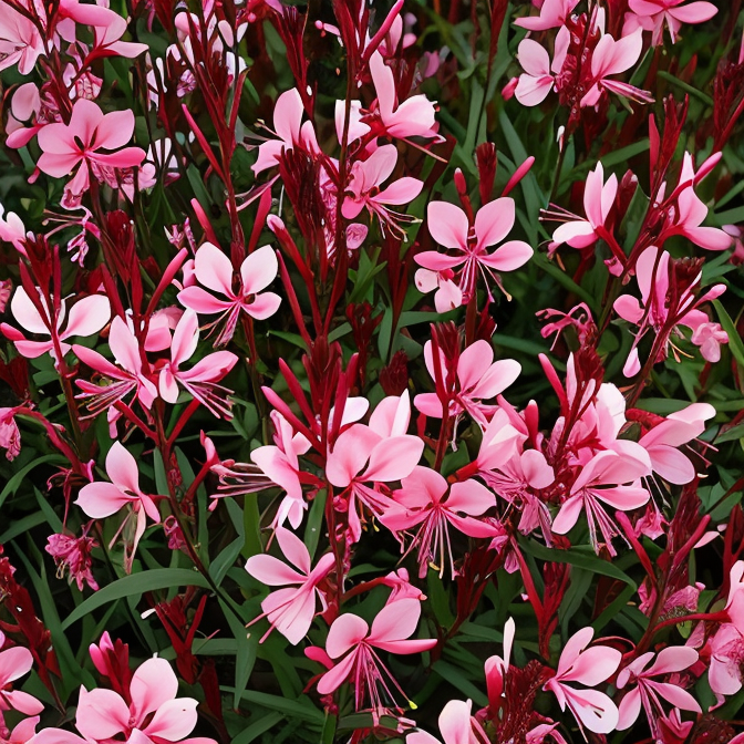 Gaura lindheimeri Passionate Blush in piena fioritura, design da giardino naturale
