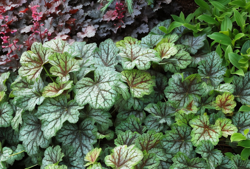Heuchera Green Spice foglie verdi venate per bordure ombreggiate