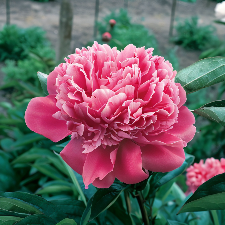 Paeonia Lactiflora Edulis Superba, un capolavoro floreale rosa intenso nel giardino.