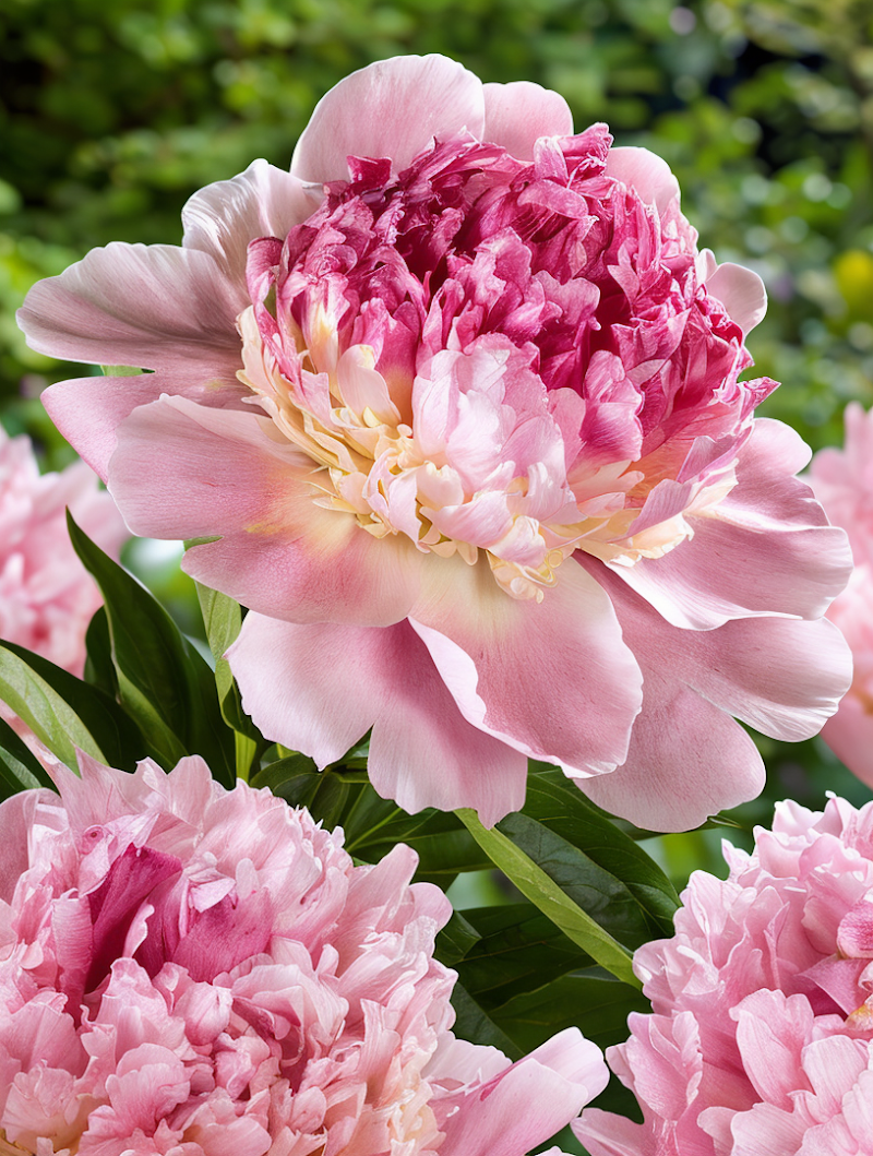 Paeonia Lactiflora Raspberry Sundae in piena fioritura, design del giardino