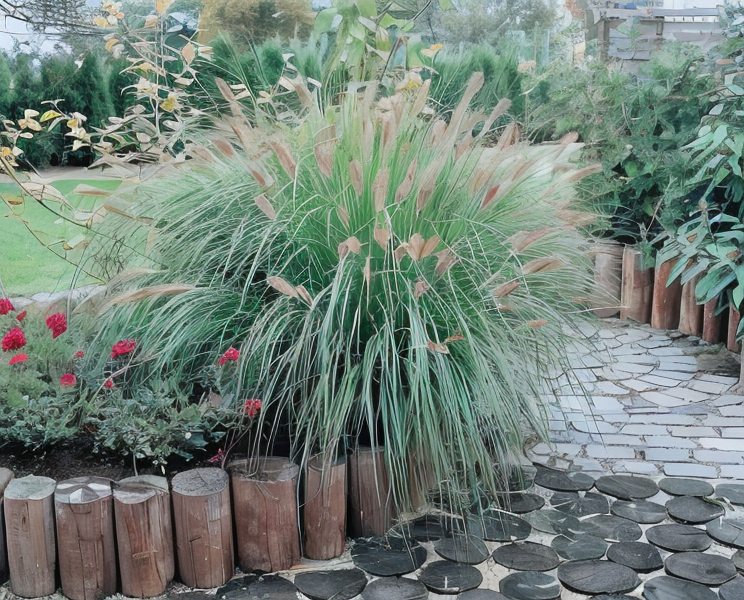 Pennisetum alopecuroides compressum in piena fioritura, un tocco di eleganza naturale nel giardino