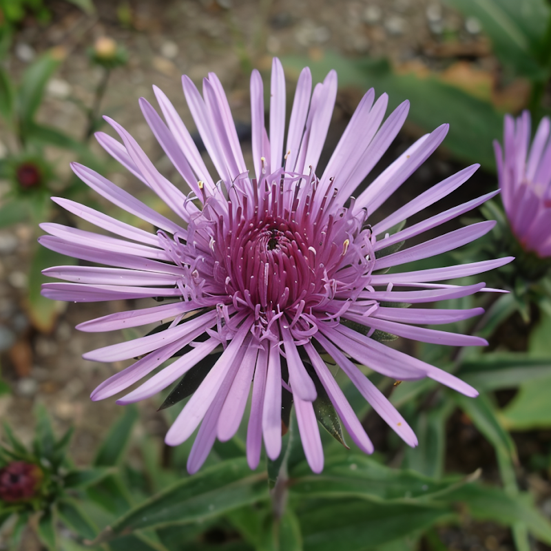 Symphyotrichum novi-belgii Wood's Purple in piena fioritura autunnale