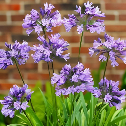 Agapanthus 'Charlotte' in piena fioritura con eleganti spighe blu-violacee in un giardino mediterraneo