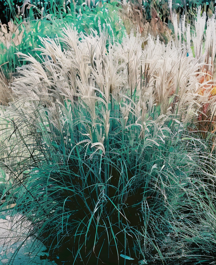 Miscanthus sinensis Adagio in giardino, esemplare singolo