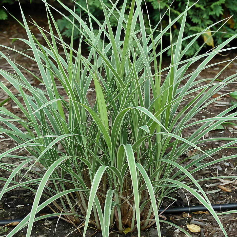 Miscanthus sinensis 'Little Miss' in fiore nel giardino, erba ornamentale