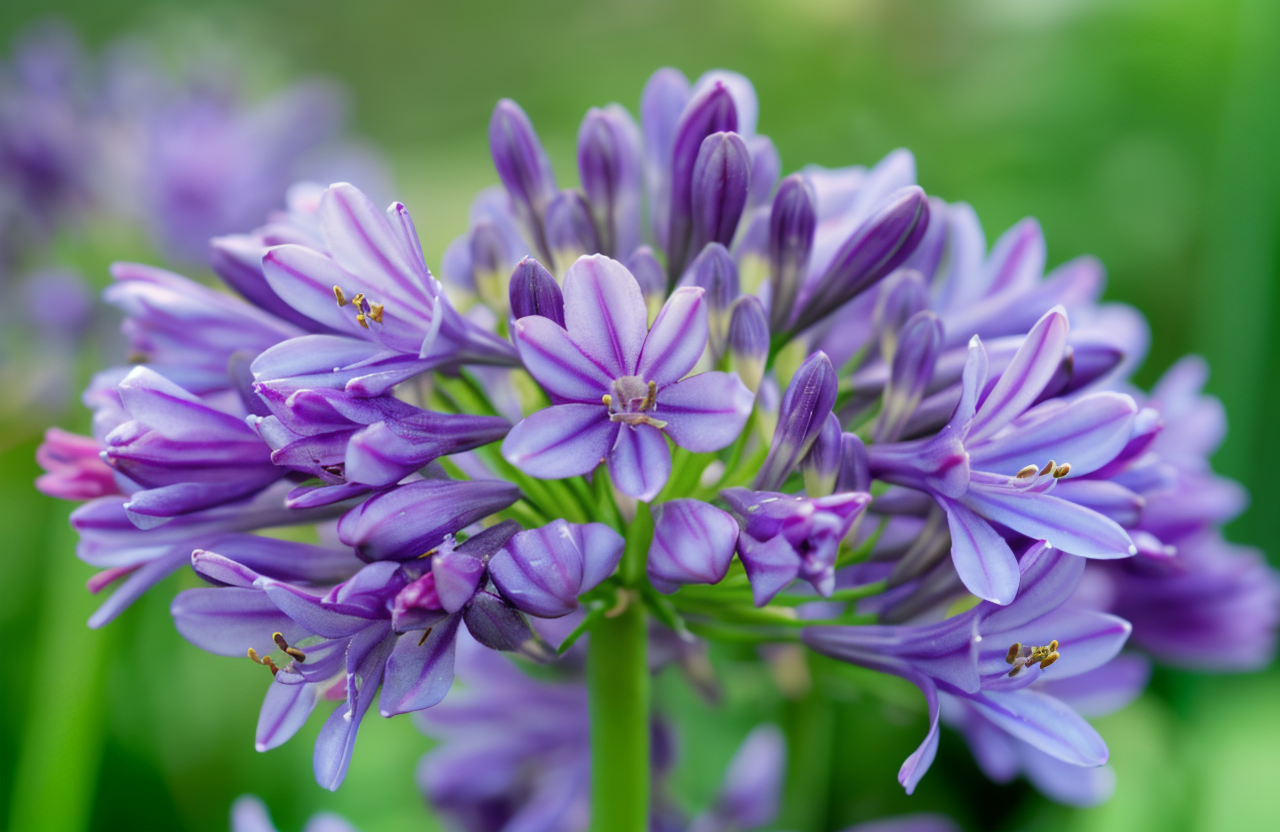 Agapanthus 'Brilliant Blue' fiorito in un giardino mediterraneo