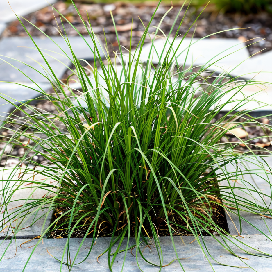 Miscanthus sinensis 'Cute One' in un giardino naturalistico, con le sue spighe dorate al sole.
